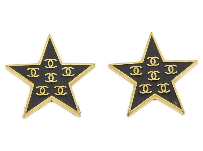Pendientes Chanel Black and Gold Stud Negro Dorado