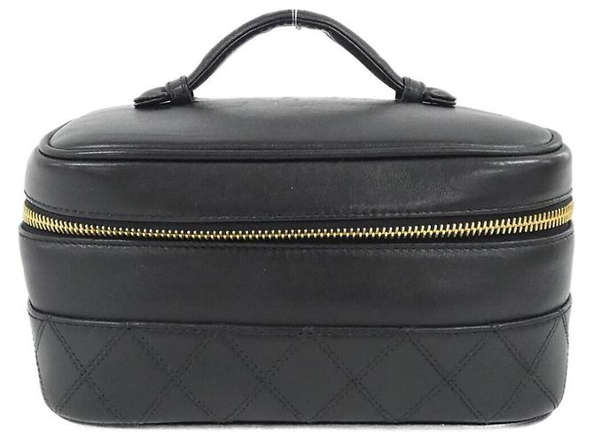 Chanel 01618 Handtasche Schwarz Lammleder Goldene Hardware
