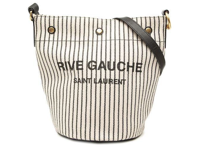 Sac seau Rive Gauche en toile rayée blanche Saint Laurent