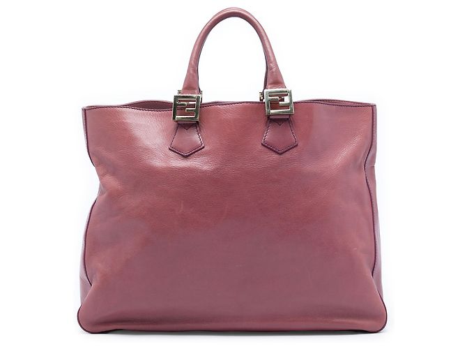 Fendi Twins Leder-Tote in Pink, Größe Large