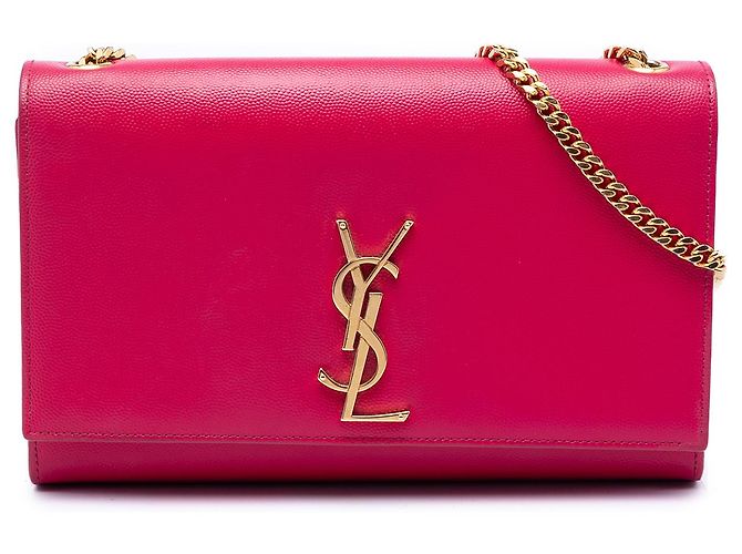 Saint Laurent Bolsa Transversal Kate Monogram em Couro de Grão Médio Rosa