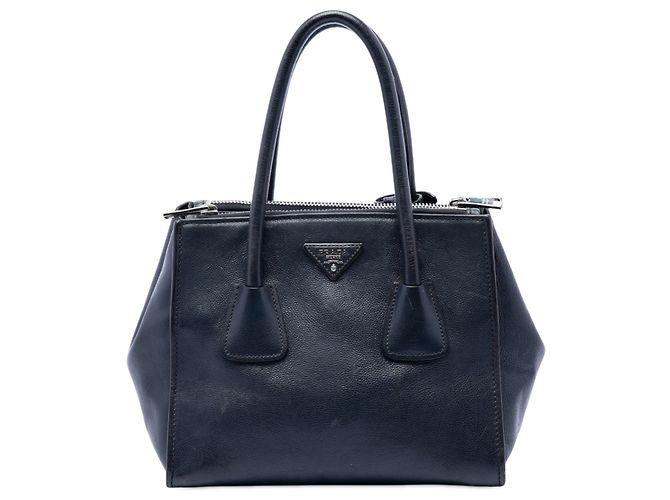 Sac à main Prada Blue Glace Calf Twin Pocket Double Handle Bleu Bleu Marine
