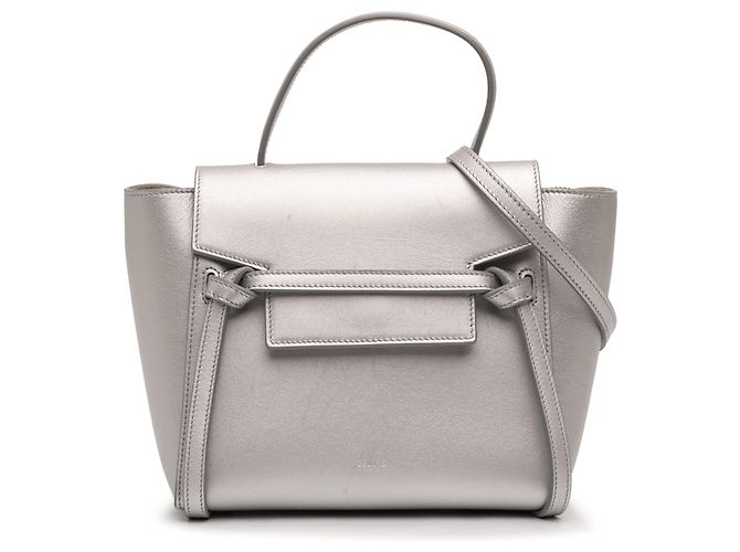 Belt Bag Céline Bolsa Belt Celine em couro de vitelo laminado prata Nano