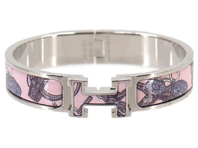 Hermès Hermes Clic H PM Honage Brides de Coeur Bangle Silvery Pink 