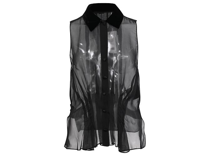 Camicetta senza maniche con tagli Alexander Wang in seta nera Nero