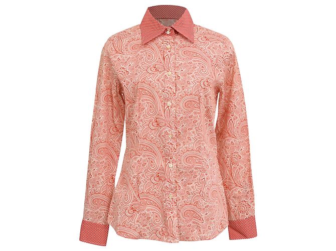 Camicia a maniche lunghe Etro con stampa paisley in cotone corallo