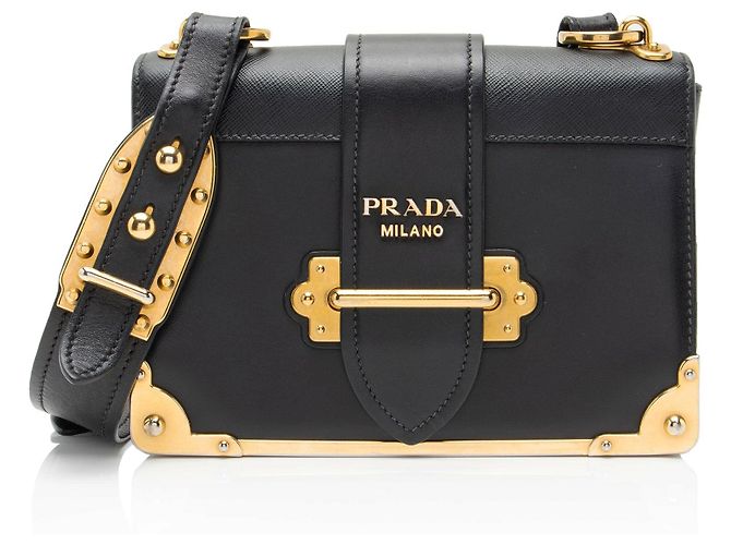 Bolsa de ombro Prada em couro de vitelo Cahier Preto