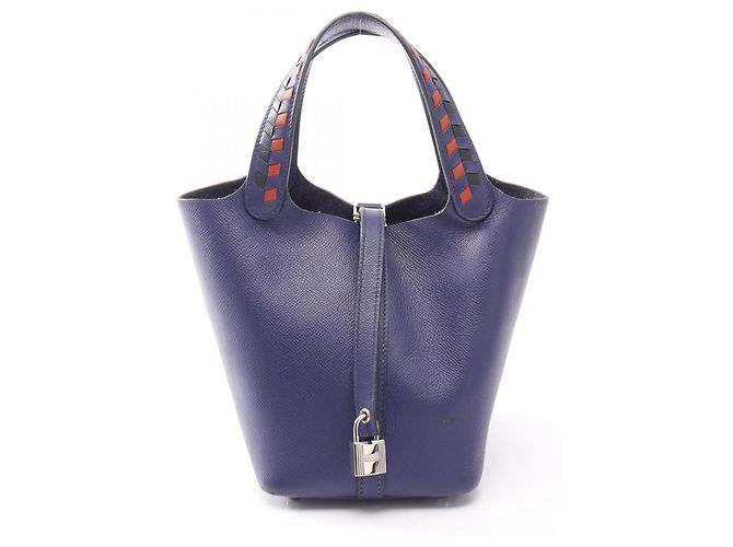 Hermès Sac à main Hermes Picotin Lock PM Tressage Marron Noir Bleu Marine