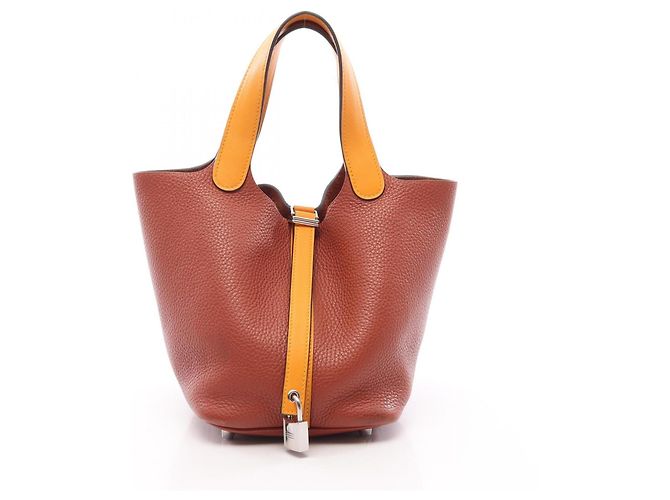 Hermès Bolsa Hermes Picotin Lock Touch PM Marrom Amarelo