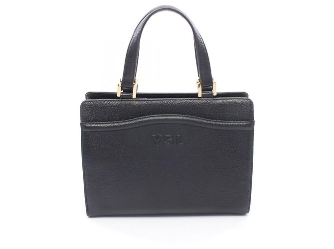 Bolso de mano en cuero negro Yves Saint Laurent