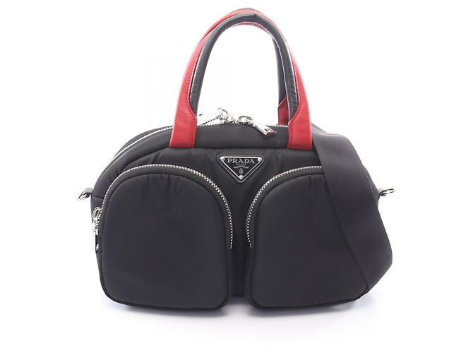Sac à main 2 façons avec logo Triangle Prada Noir Rouge
