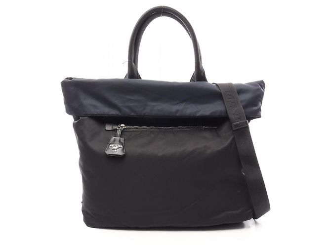 Borsa Tote Reversibile TESSUTO DOUBLE Prada Nero Blu navy