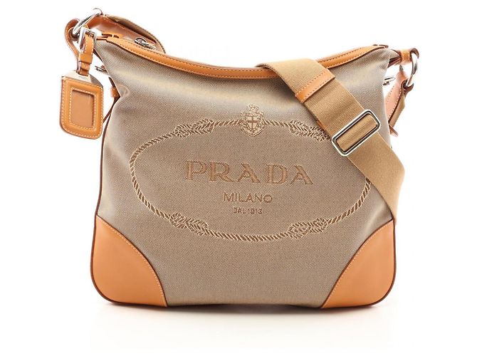 Borsa a tracolla PRADA LOGO JACQUARD Beige