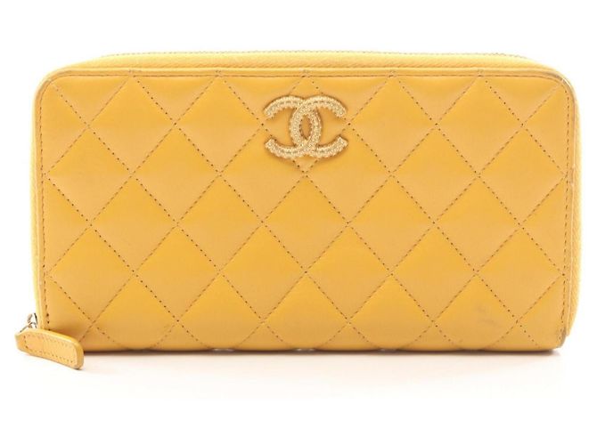 Chanel Matelassé Long Wallet Yellow