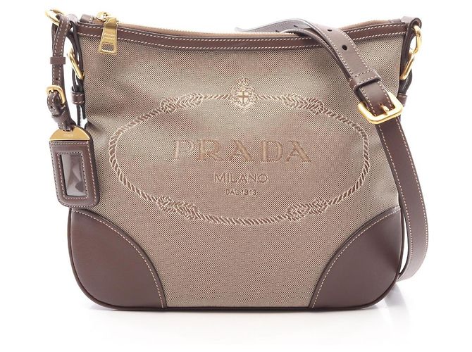 Borsa a tracolla in jacquard con logo Prada Marrone Beige