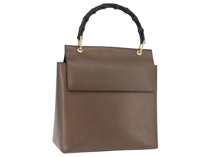Gucci Vintage Bamboo Handle Leather Small Marron