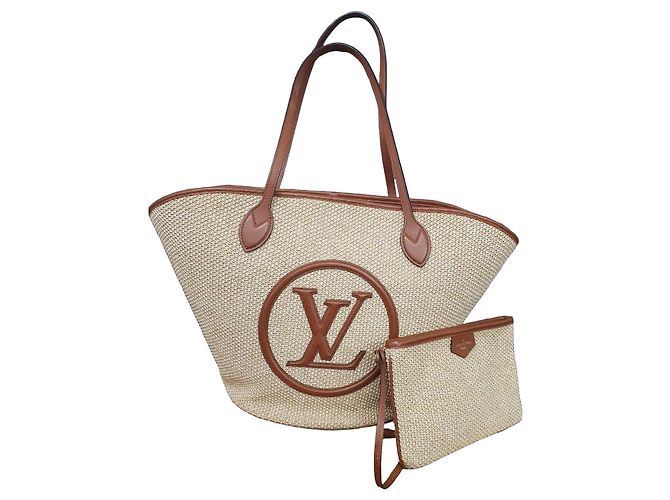 Bolsa de ombro Louis Vuitton Saint Jacques em couro e ráfia Marrom Palha