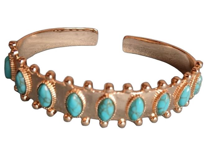Hipanema Bracelete de aro em metal dourado e turquesa