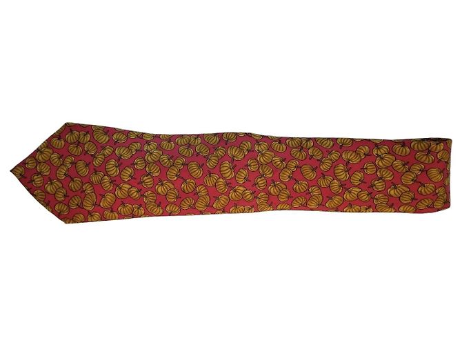 Hermès Silk Tie with Pumpkin Motif Red Yellow