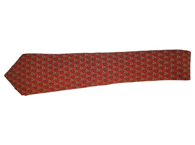 Gucci Red and Gold Patterned Silk Tie Golden