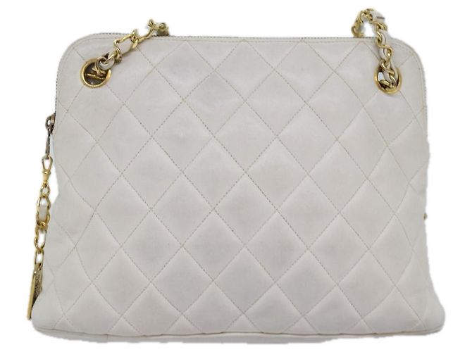 Chanel Vintage Zip Chain Matelassé Caviar Medium Blanc