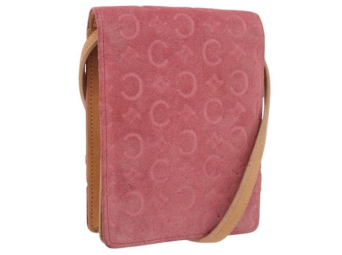 Céline Borsa a tracolla CELINE C Macadam in tela e scamosciato rosa e oro Auth 192028A D'oro