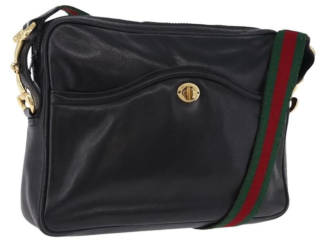Borsa a Spalla GUCCI Horsebit Web Sherry Line in Pelle Nera e Oro Auth 192187A Nero D'oro