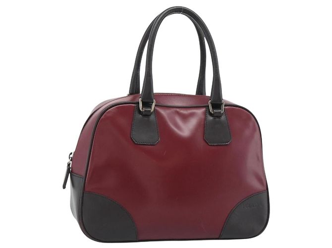 Sac à main PRADA en cuir Rouge Noir Auth ep15370
