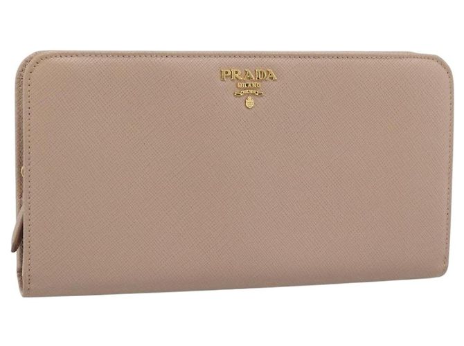Cartera larga PRADA de piel Saffiano Rosa Tono Oro Auth 192748M
