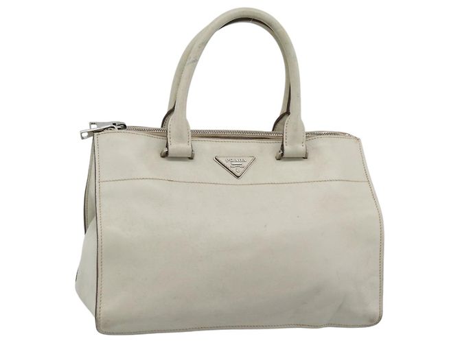 PRADA Handtasche aus Leder Elfenbein Silber Auth 192790 Roh