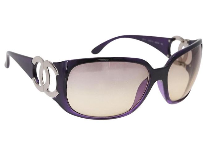 Gafas de sol CHANEL COCO Mark de plástico Morado Plata CC Auth SW2593V Púrpura