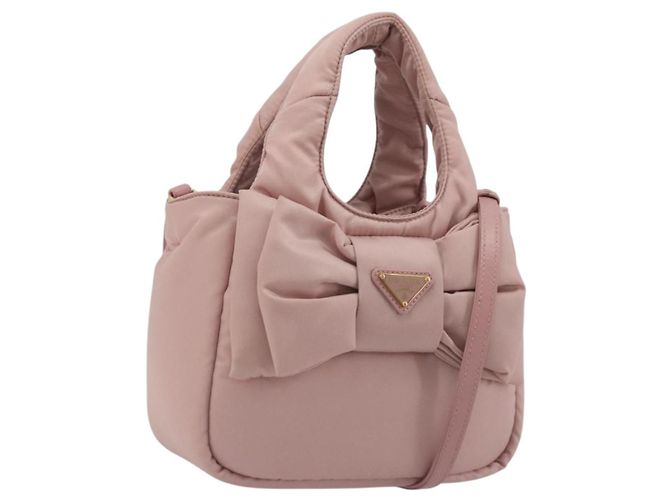 Sac à main PRADA Ribbon en nylon 2way Rose Doré Auth 191720SM