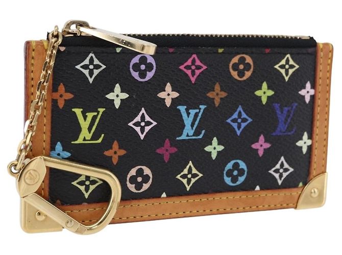 LOUIS VUITTON Monogram Multicolor Pochette Cles Carteira Preta M13664 Auth BA14342V Preto