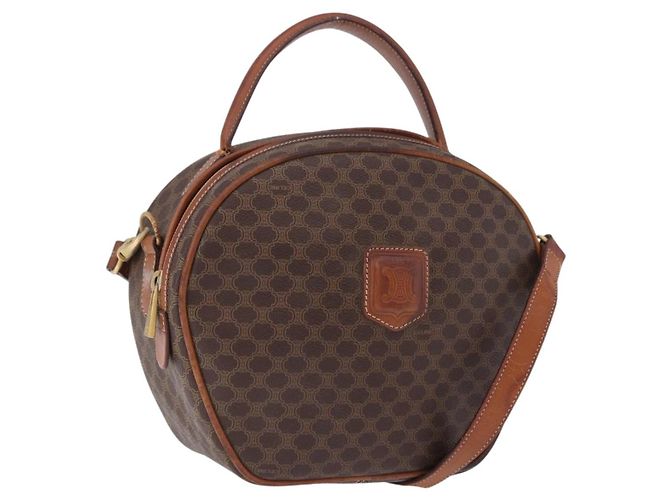 Céline Borsa CELINE Macadam Canvas PVC Pelle 2way Marrone Oro Auth 192234 D'oro