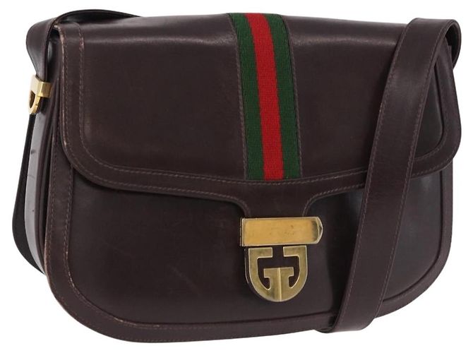 Bolsa de ombro GUCCI Web Sherry Line de couro marrom e dourado Auth 191902