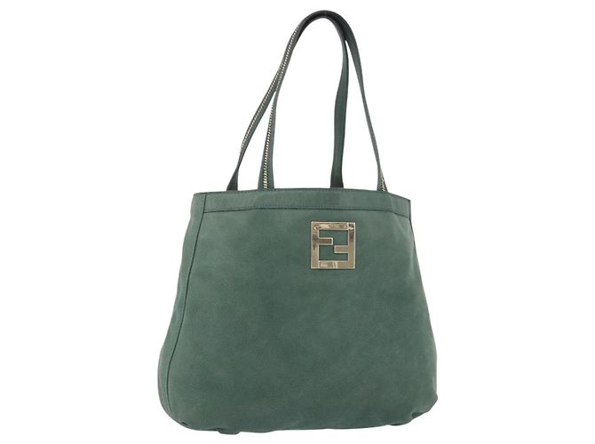 Borsa FENDI in pelle verde e oro Auth ka5255 D'oro