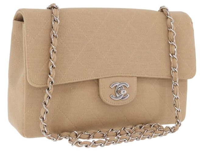 CHANEL Matelasse 25 Chain Shoulder Bag Cotton Beige Silver CC Auth 192083A Argento