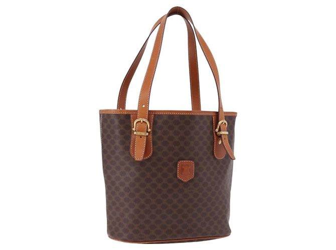 Céline Borsa a Spalla CELINE Macadam Canvas PVC Pelle Marrone Oro Auth ka5224A D'oro