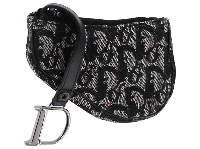 Portamonete Christian Dior Trotter Canvas Saddle Nero Argento Auth bs36065V