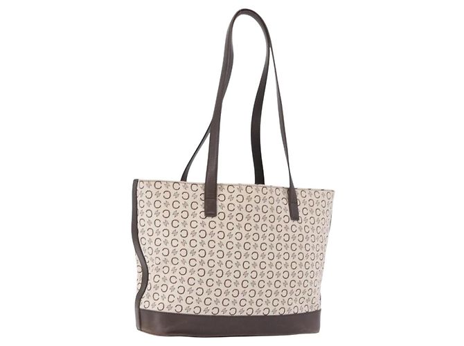 Céline CELINE C Macadam Tote Bag Canvas Ivory Brown Auth 192715