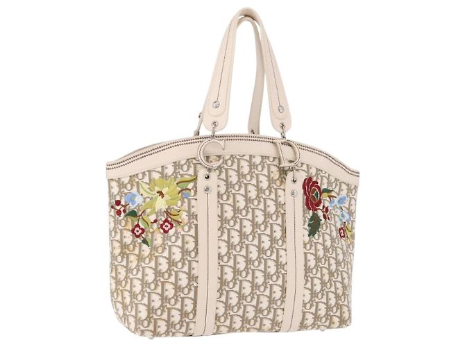 Borsa Christian Dior Trotter Canvas Beige Silver Auth bs36071 Argento