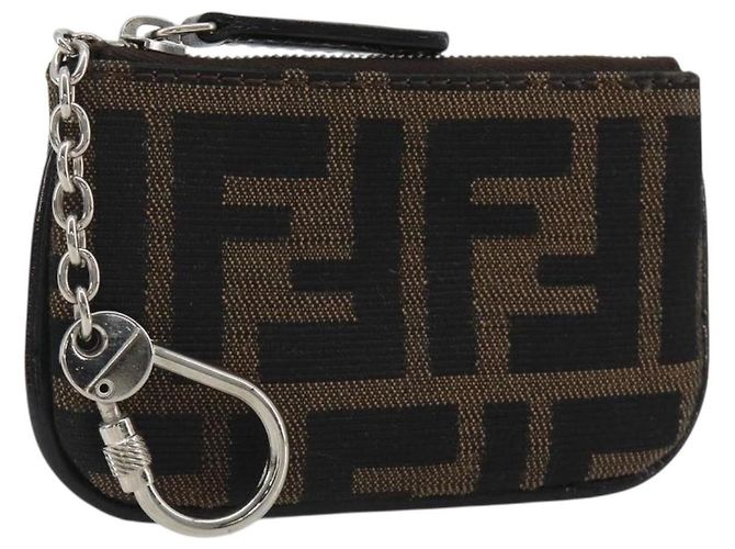 FENDI Zucca Canvas Portamonete Marrone Nero Auth bs36231V