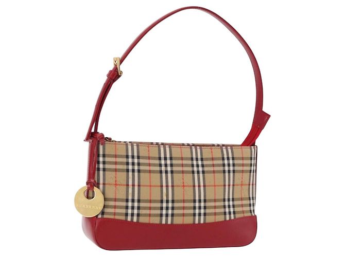 Bolsa BURBERRY Nova Check em Canvas Bege Dourado Auth 191905