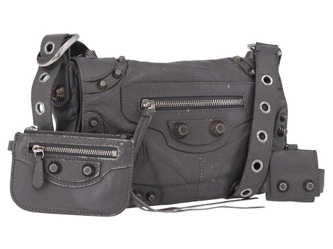 BALENCIAGA Le Cagole Shoulder Bag Leather 2way Gray Silver 719082 Auth ka5229A Braun Silber