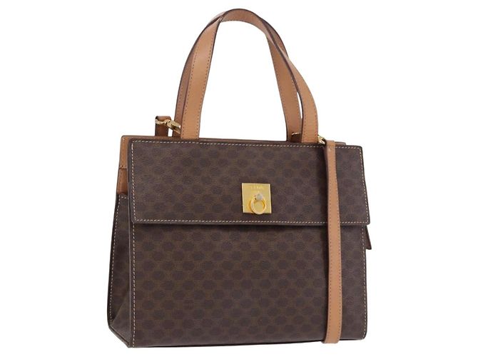 Céline Bolsa CELINE Macadam Canvas PVC Couro 2way Marrom Dourado Auth 191900