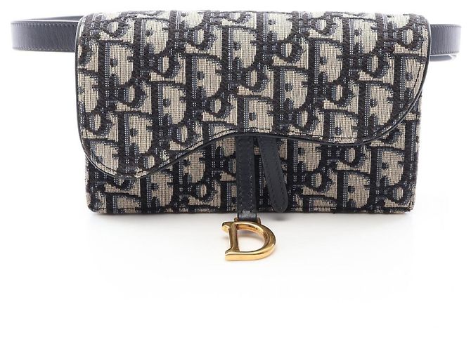 Bolsa Saddle Christian Dior Bege Azul marinho
