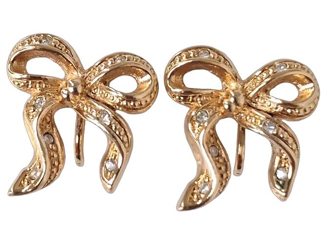 Nunca usado - Brincos de laço DIOR - com clipes Branco Dourado Gold hardware