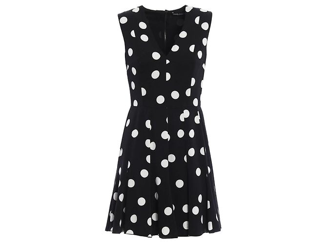 Dolce & Gabbana Vestido de Seda com Bolinhas Preto Branco