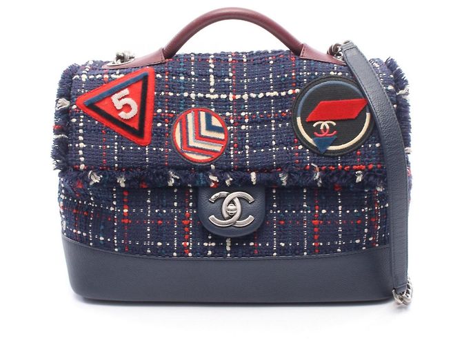 Bolsa de Ombro/Bolsa de Mão Chanel Airline Multicor Bordeaux Azul marinho