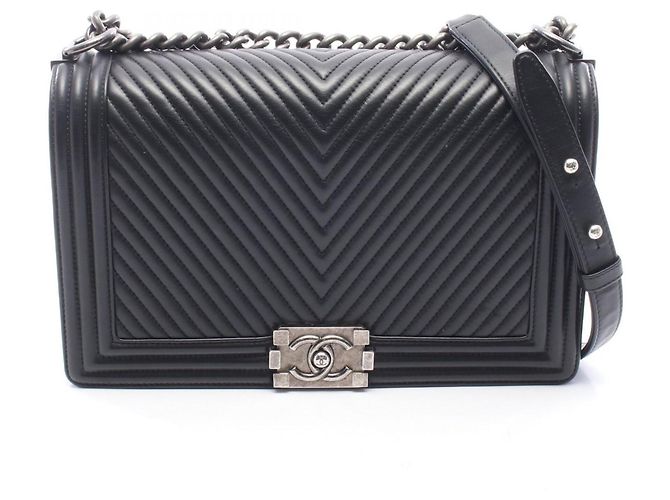 Borsa a Spalla Chanel Boy Large Chevron V-Stitch Nero